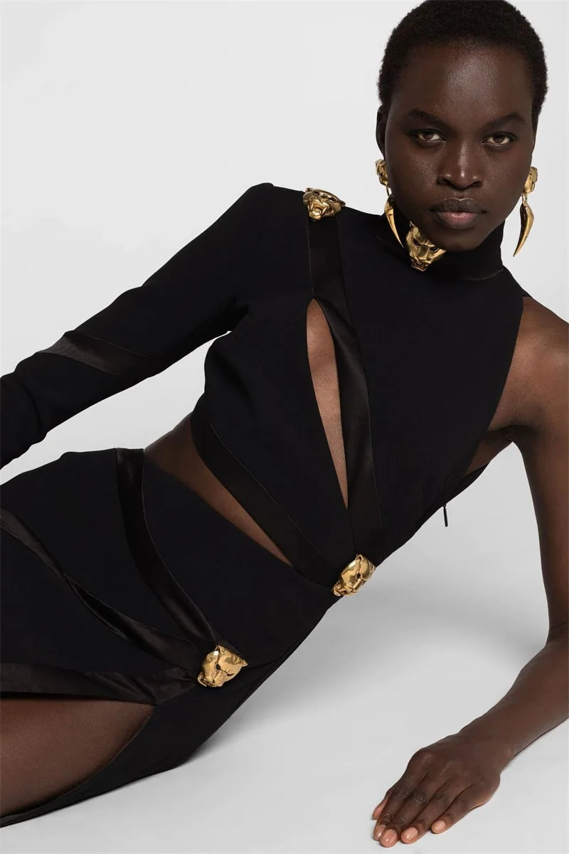 cut out dress with gold hardware Midnight Panther Cut-Out gowns dresses elegant