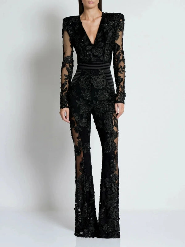 EraPosh Gilded Lace Midnight Whisper Jumpsuit
