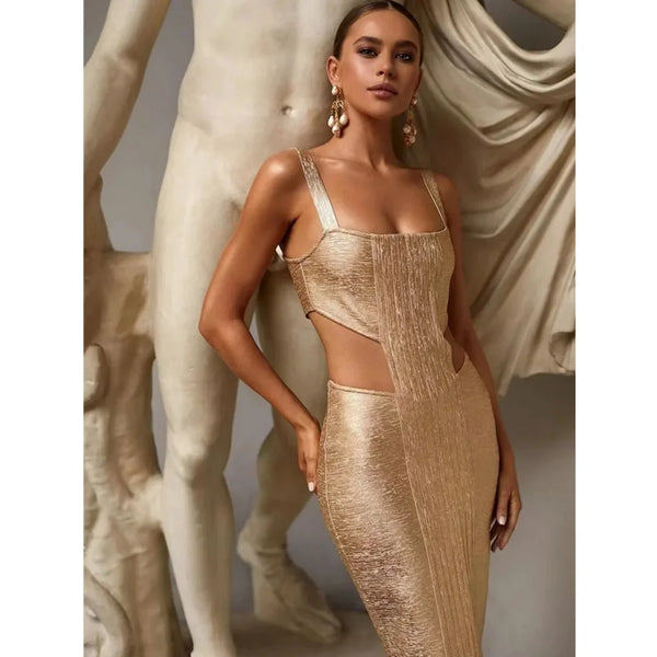 EraPosh Luxe Bronze Backless Goddess Dress