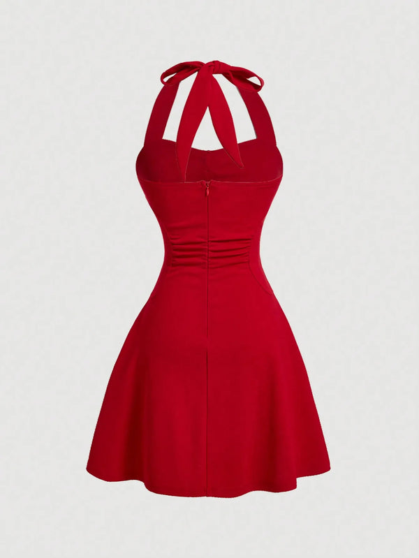 EraPosh RedBow Halter Exquisite Dress