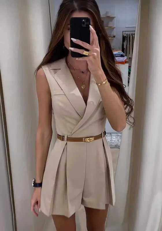 EraPosh TieLine V-Neck Shorts Jumpsuit