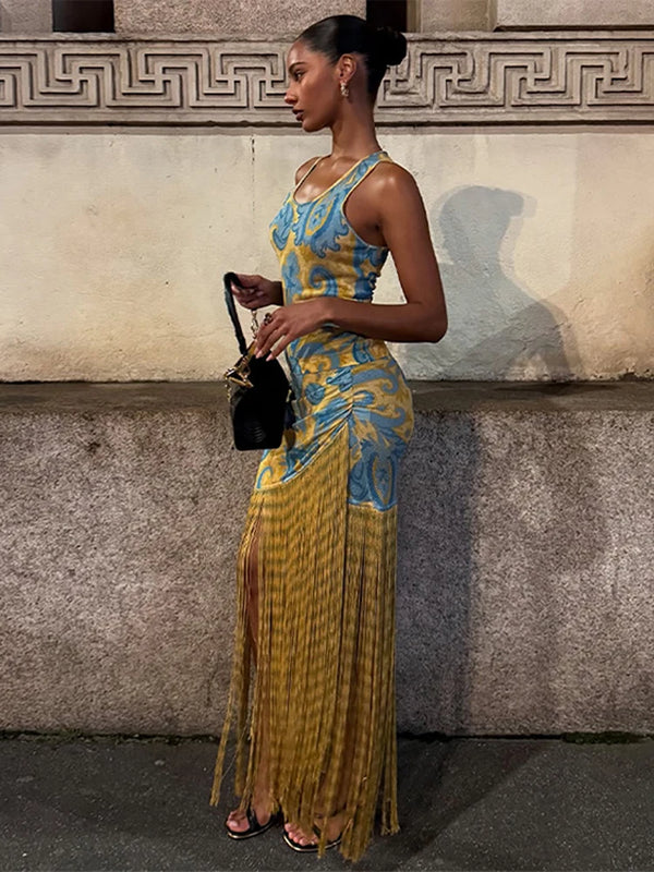 EraPosh Slim Cinched Boho Long Dress
