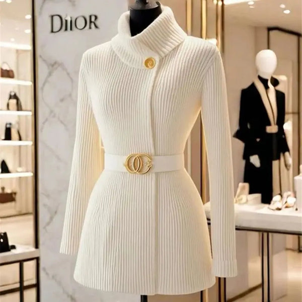 EraPosh WhiteReign Belted Knit Pullover