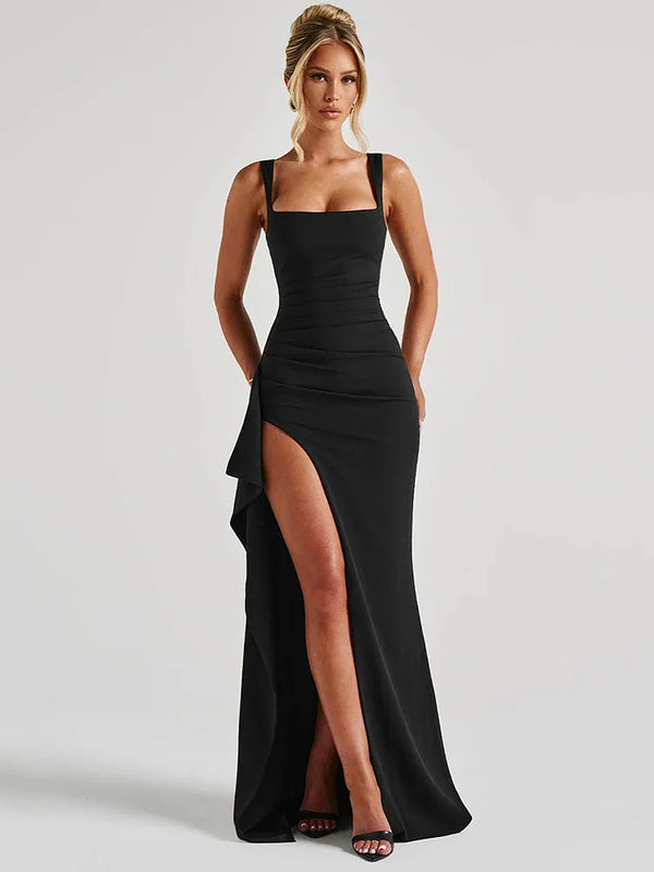 EraPosh NoirSway Backless Maxi Dress